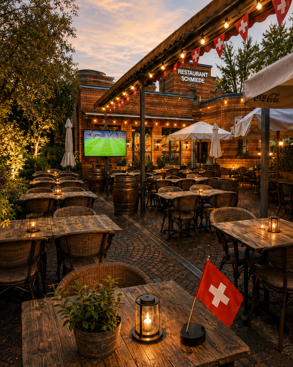 Terrasse des Restaurant Schmiede fuer WM-Live-Abende