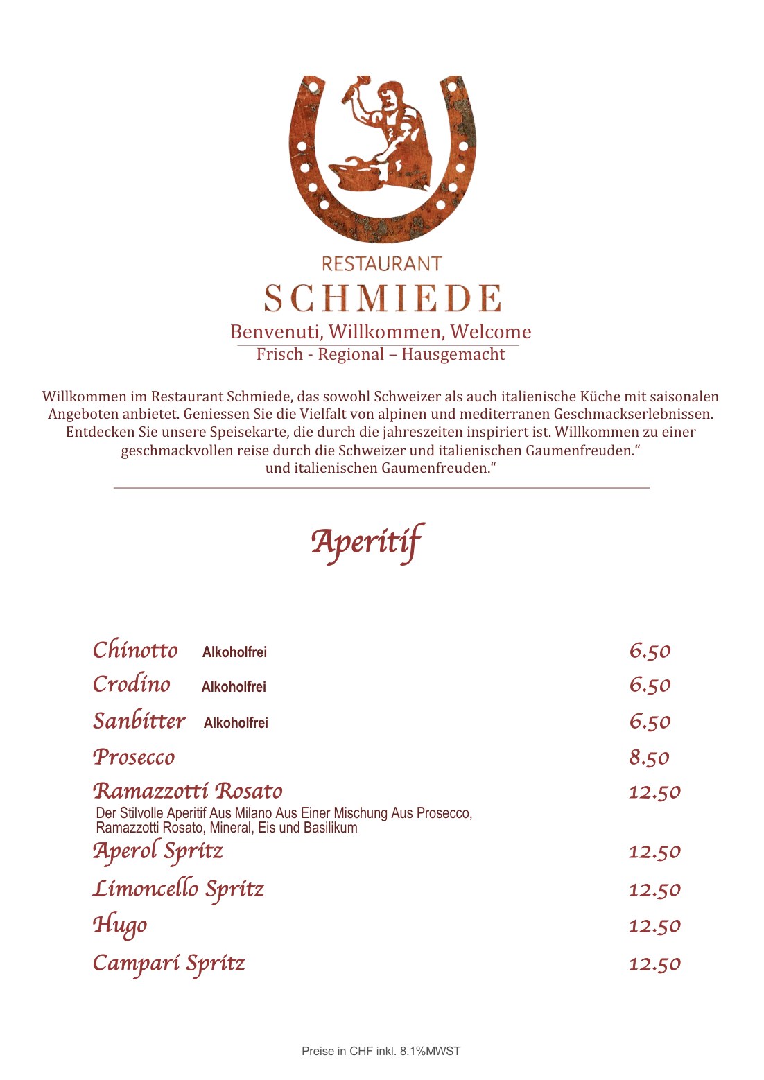 Speisekarte Seite 1